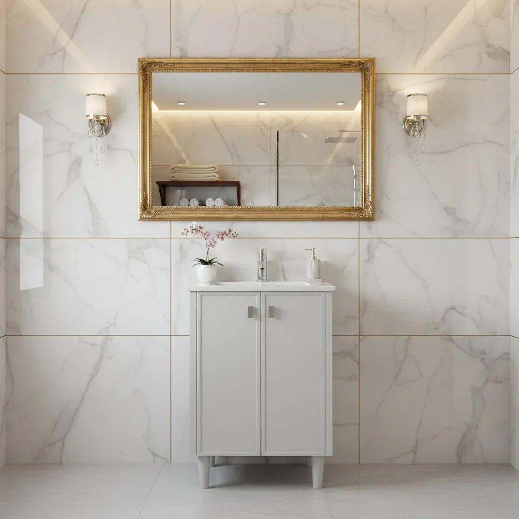 24" Hampton Grey Freestanding Vanity with Engineered Calcutta Marble Countertop-Migration_Bathroom Vanities-DECOROLALA