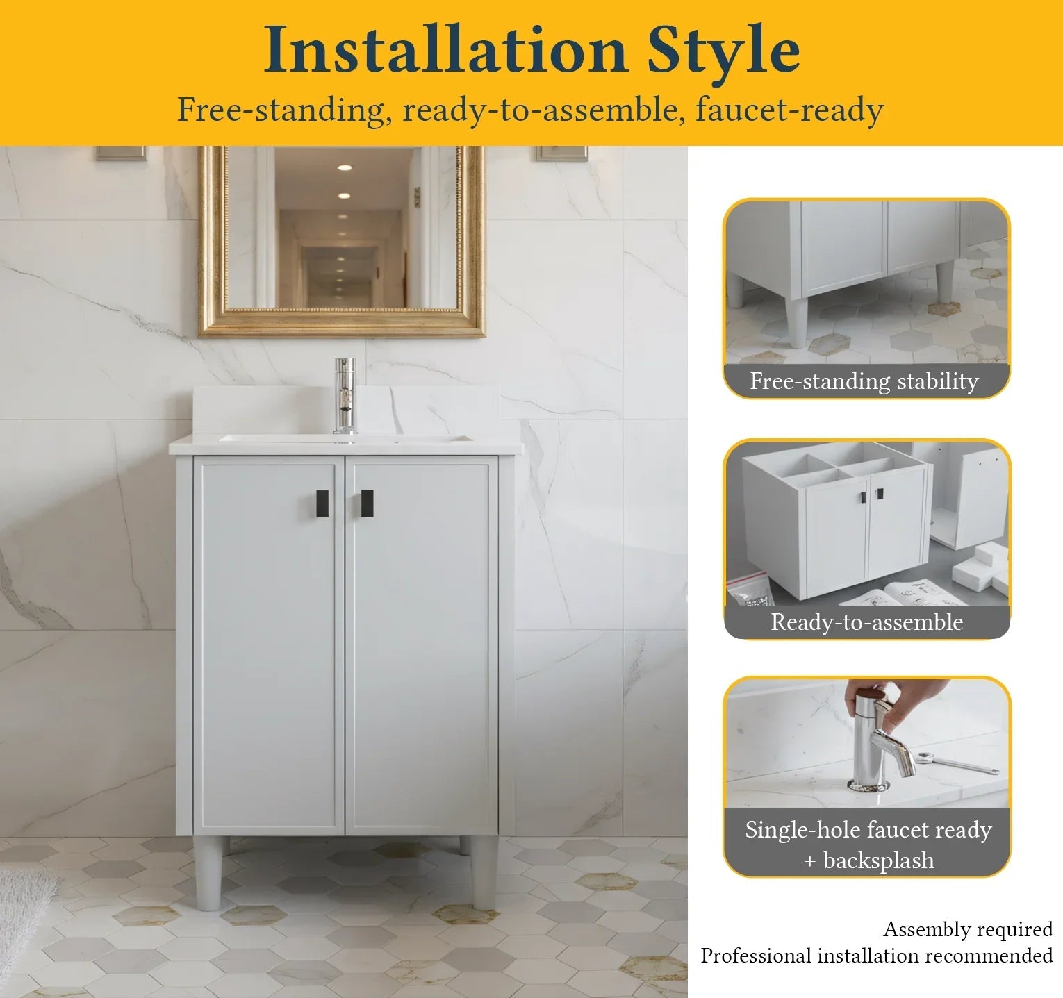 24" Hampton Grey Freestanding Vanity with Engineered Calcutta Marble Countertop-Migration_Bathroom Vanities-DECOROLALA
