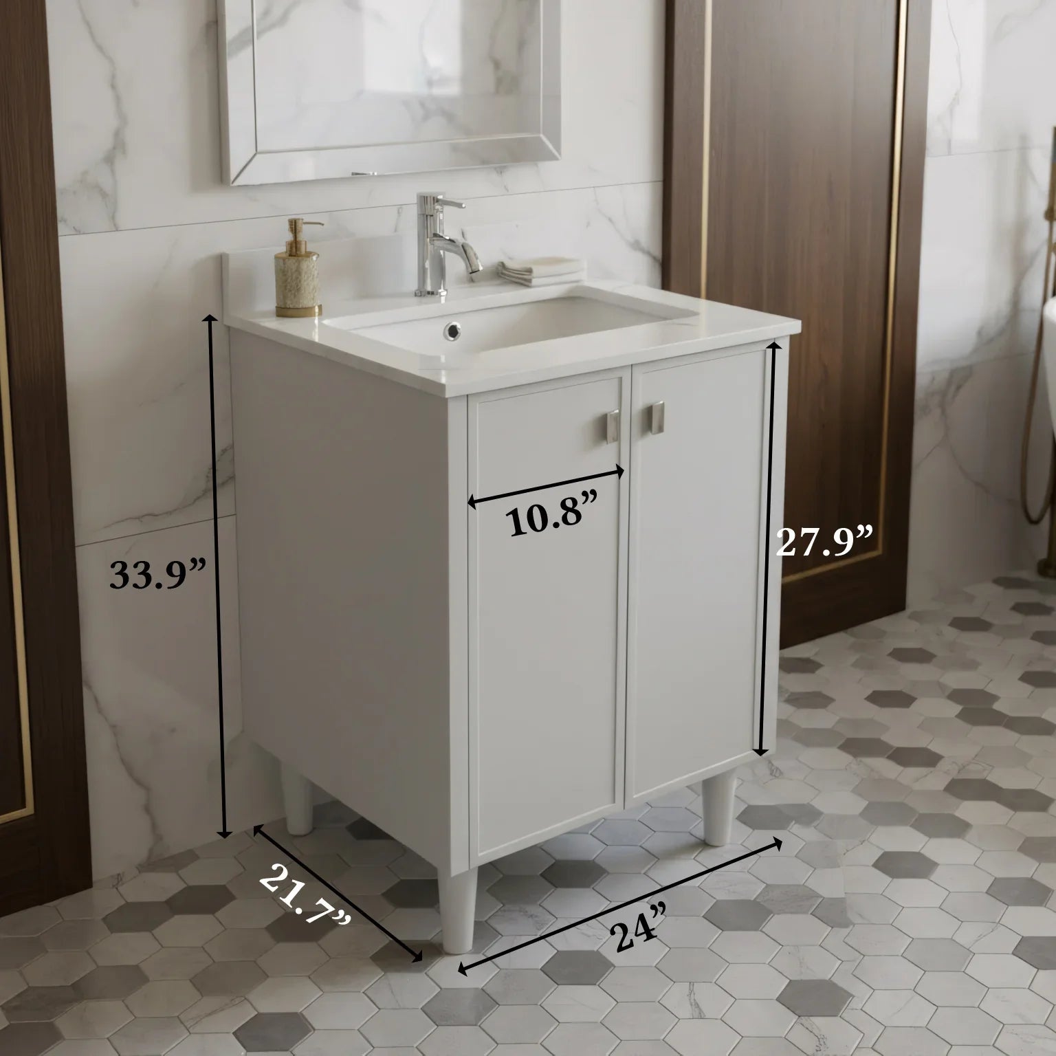 24" Hampton Grey Freestanding Vanity with Engineered Calcutta Marble Countertop-Migration_Bathroom Vanities-DECOROLALA