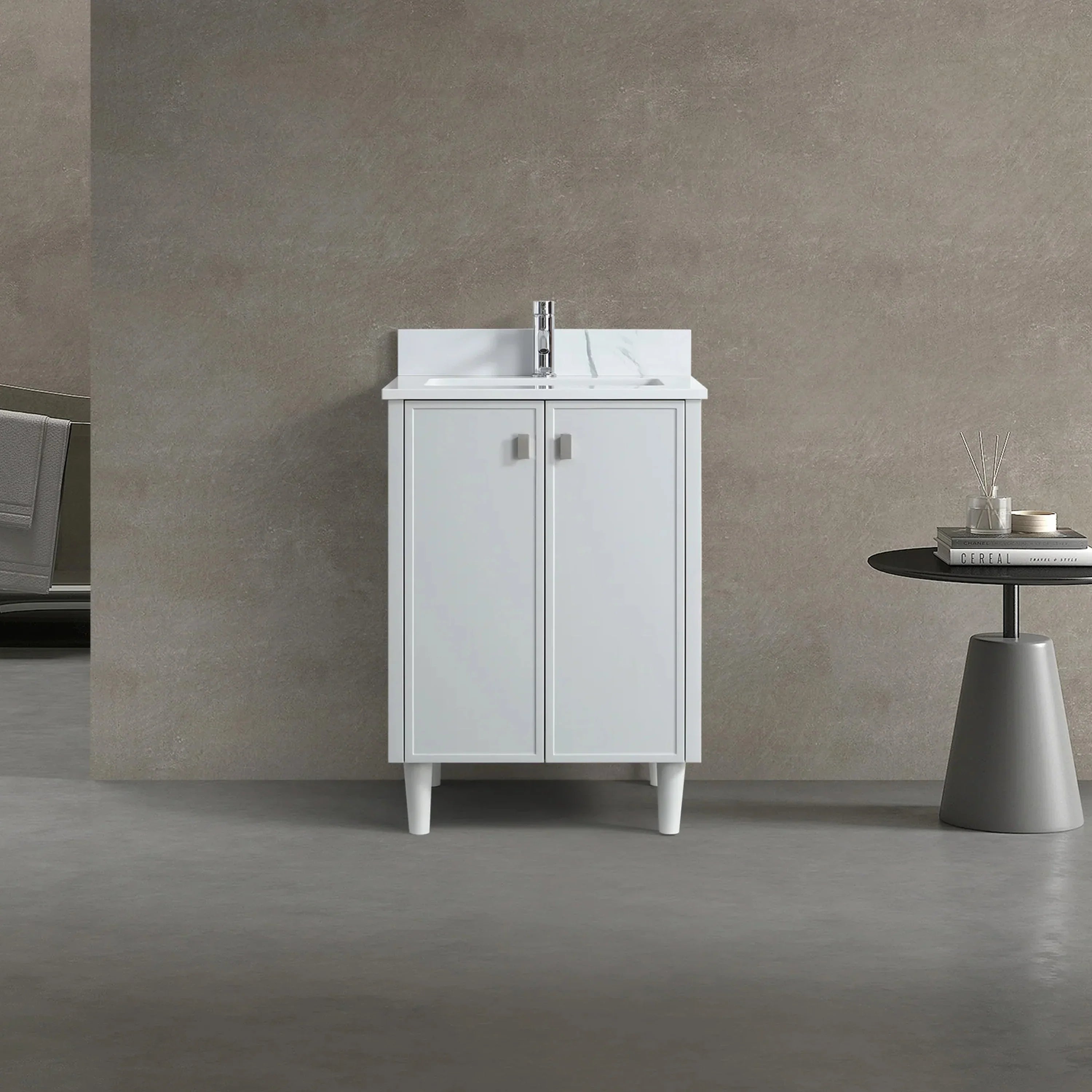 24" Hampton Grey Freestanding Vanity with Engineered Calcutta Marble Countertop-Migration_Bathroom Vanities-DECOROLALA