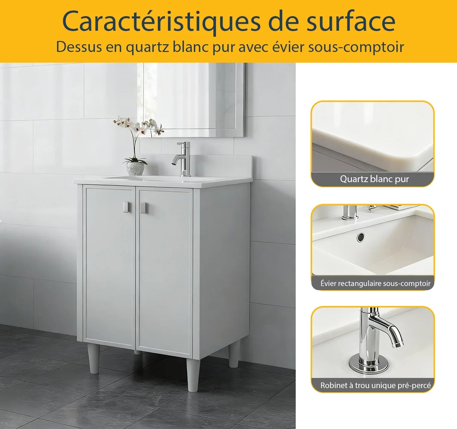 24" Hampton Grey Freestanding Vanity with Pure White Quartz Countertop-Migration_Bathroom Vanities-DECOROLALA