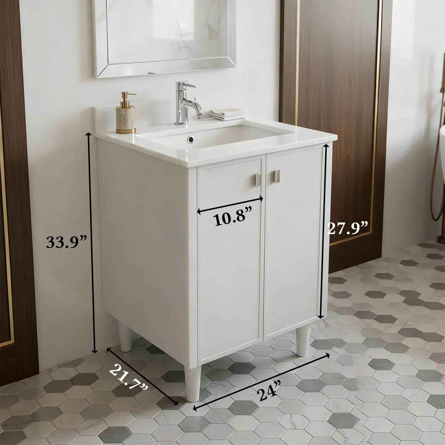 24" Hampton Grey Freestanding Vanity with Pure White Quartz Countertop-Migration_Bathroom Vanities-DECOROLALA