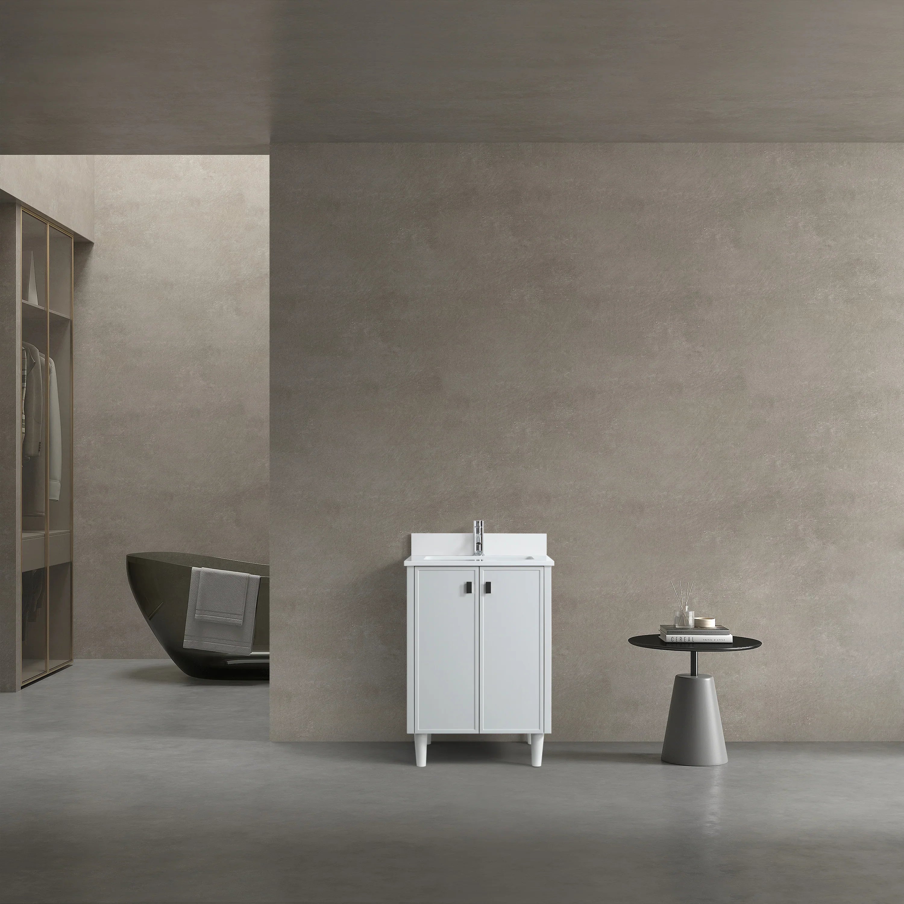 24" Hampton Grey Freestanding Vanity with Pure White Quartz Countertop-Migration_Bathroom Vanities-DECOROLALA