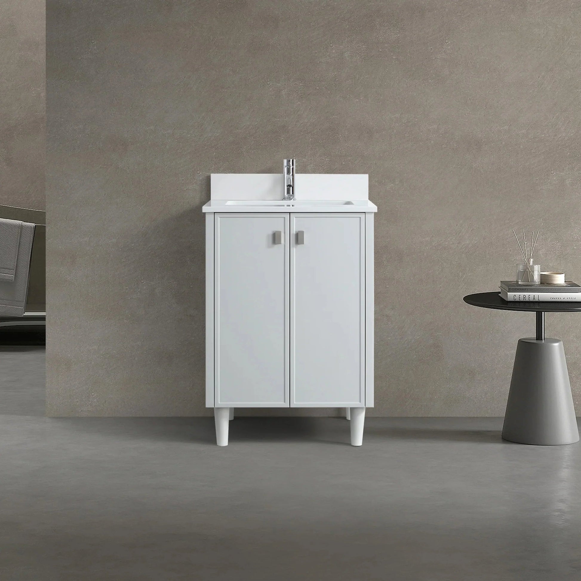 24" Hampton Grey Freestanding Vanity with Pure White Quartz Countertop-Migration_Bathroom Vanities-DECOROLALA