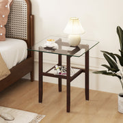 24 Inch 2-Tier Square Glass Coffee Table Center Table with Storage Shelf-Brown-End & Side Tables-DECOROLALA