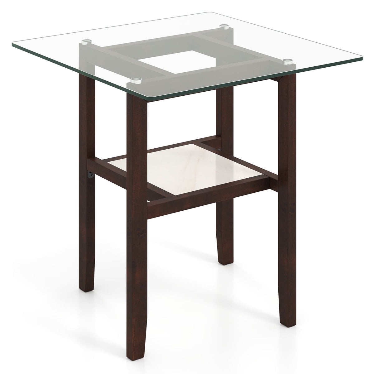 24 Inch 2-Tier Square Glass Coffee Table Center Table with Storage Shelf-Brown-End & Side Tables-DECOROLALA