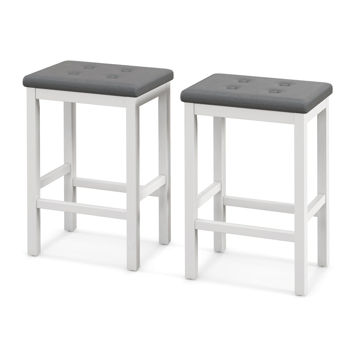24 Inch Bar Stools with Padded Seat Footrest and Rubber Wood Frame-White-Bar Stools-DECOROLALA