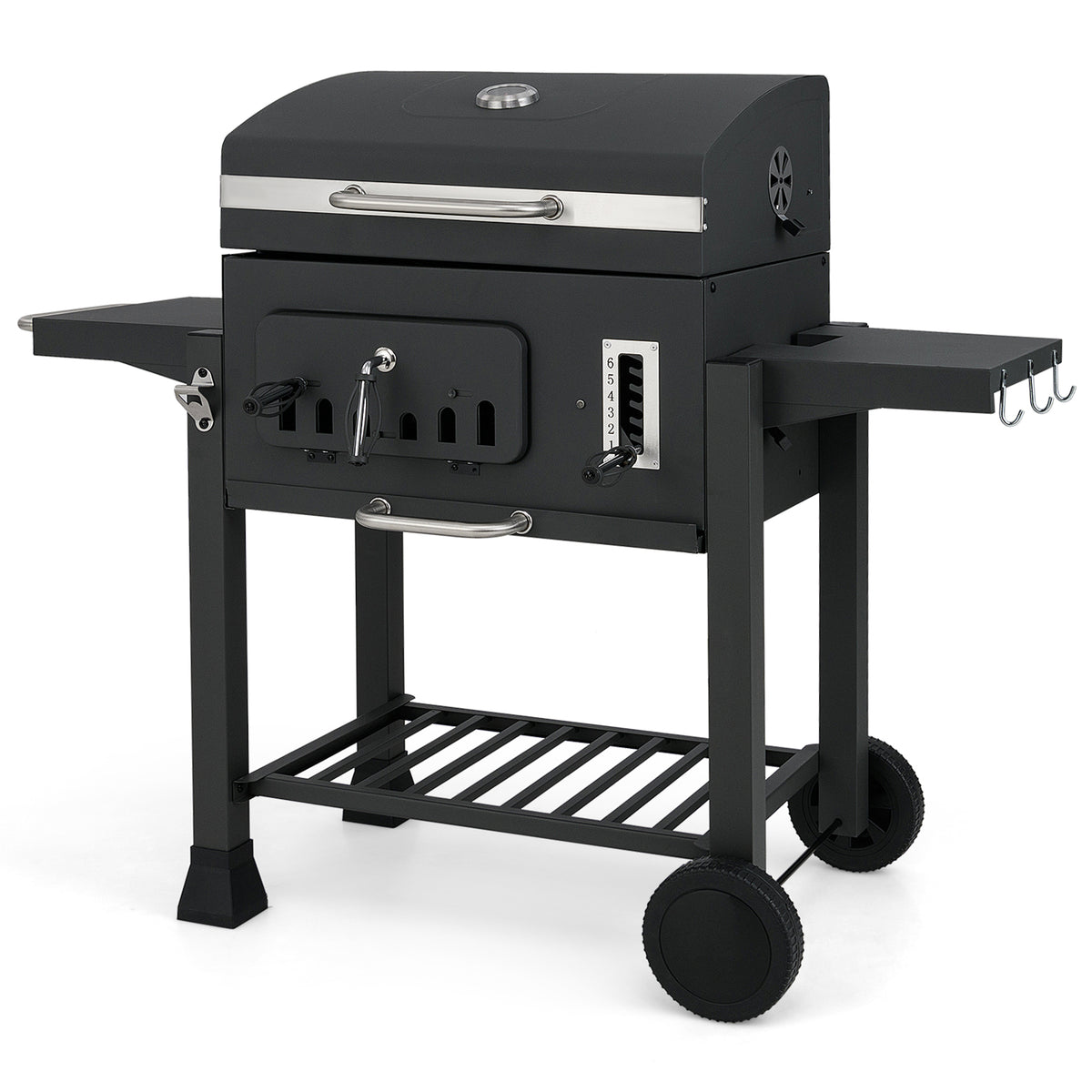 24-Inch Barrel Charcoal Grill with 2 Folding Side Tables and 544 sq.in Cooking Area-Outdoor Grills-DECOROLALA