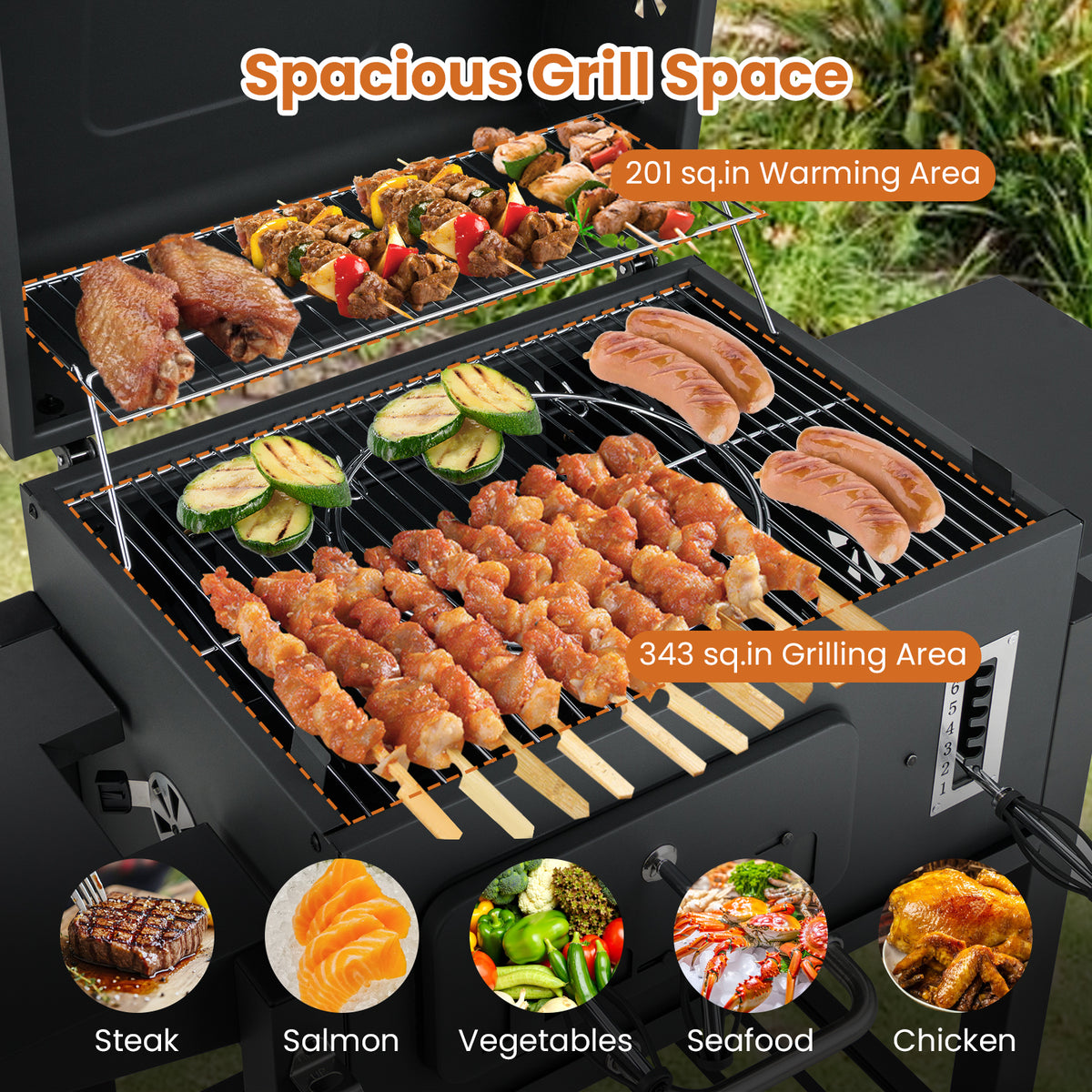 24-Inch Barrel Charcoal Grill with 2 Folding Side Tables and 544 sq.in Cooking Area-Outdoor Grills-DECOROLALA