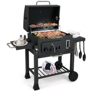 24-Inch Barrel Charcoal Grill with 2 Folding Side Tables and 544 sq.in Cooking Area-Outdoor Grills-DECOROLALA