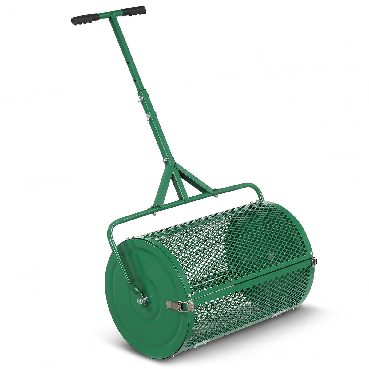24 Inch Compost Spreader Peat Moss Spreader Roller with Height-Adjustable T-Shaped Handle-Green-Lawn Care Tools-DECOROLALA