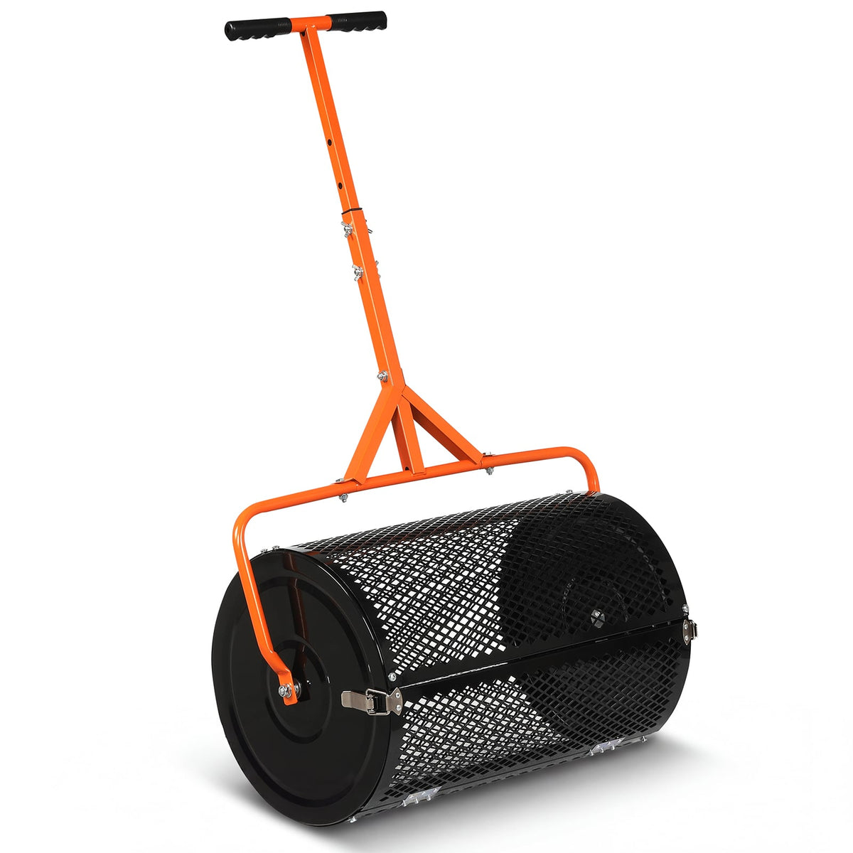 24 Inch Compost Spreader Peat Moss Spreader Roller with Height-Adjustable T-Shaped Handle-Orange-Lawn Care Tools-DECOROLALA