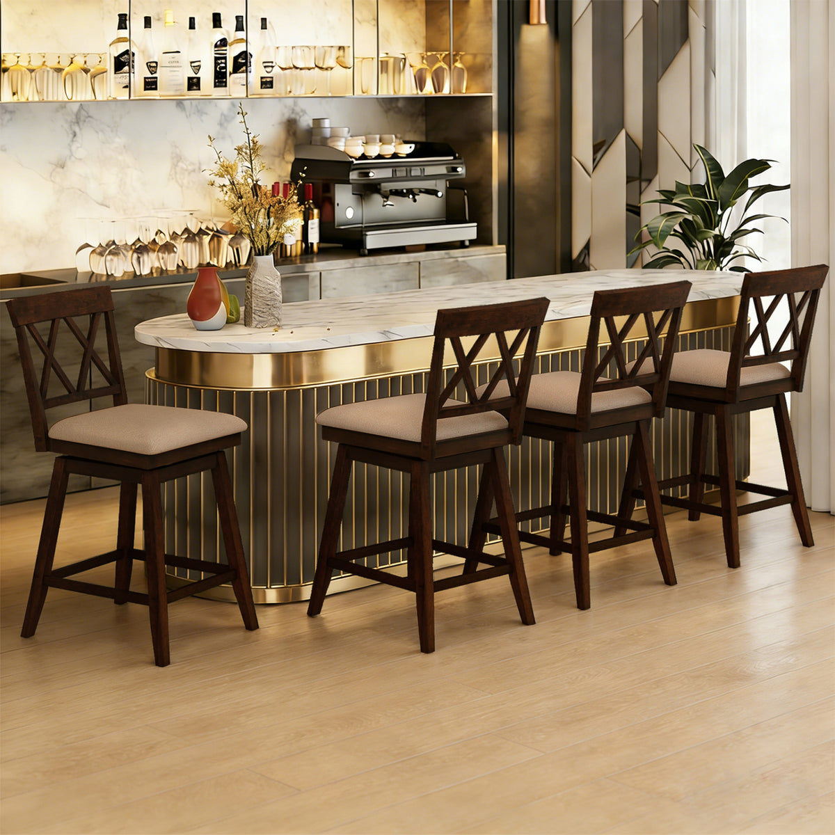 24 Inch Counter Height Barstools Set of 4 with Backrest and Upholstered Seat Cushion-24 Inch-Counter Stools-DECOROLALA