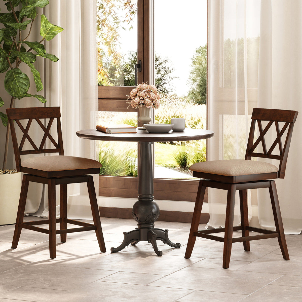 24 Inch Counter Height Barstools Set of 4 with Backrest and Upholstered Seat Cushion-24 Inch-Counter Stools-DECOROLALA