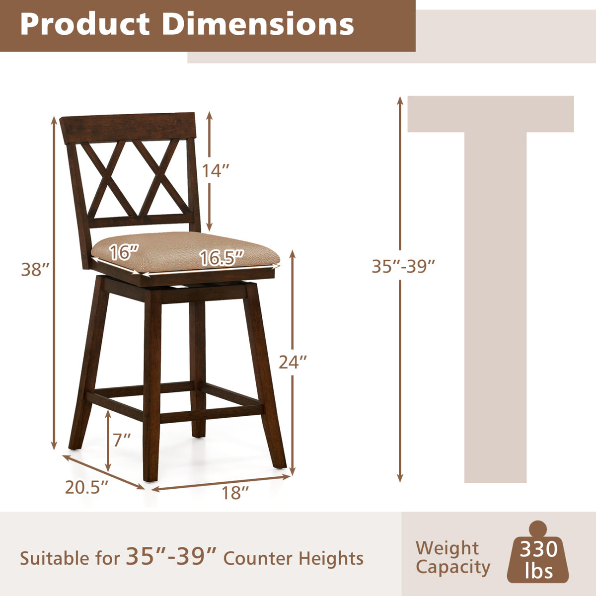 24 Inch Counter Height Barstools Set of 4 with Backrest and Upholstered Seat Cushion-24 Inch-Counter Stools-DECOROLALA