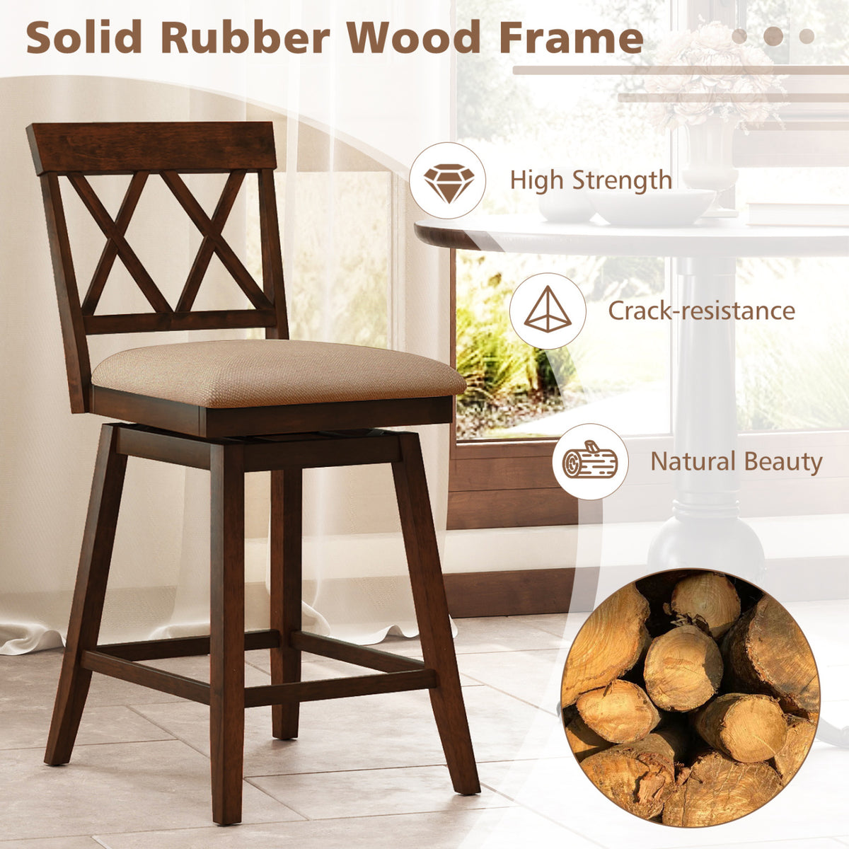 24 Inch Counter Height Barstools Set of 4 with Backrest and Upholstered Seat Cushion-24 Inch-Counter Stools-DECOROLALA