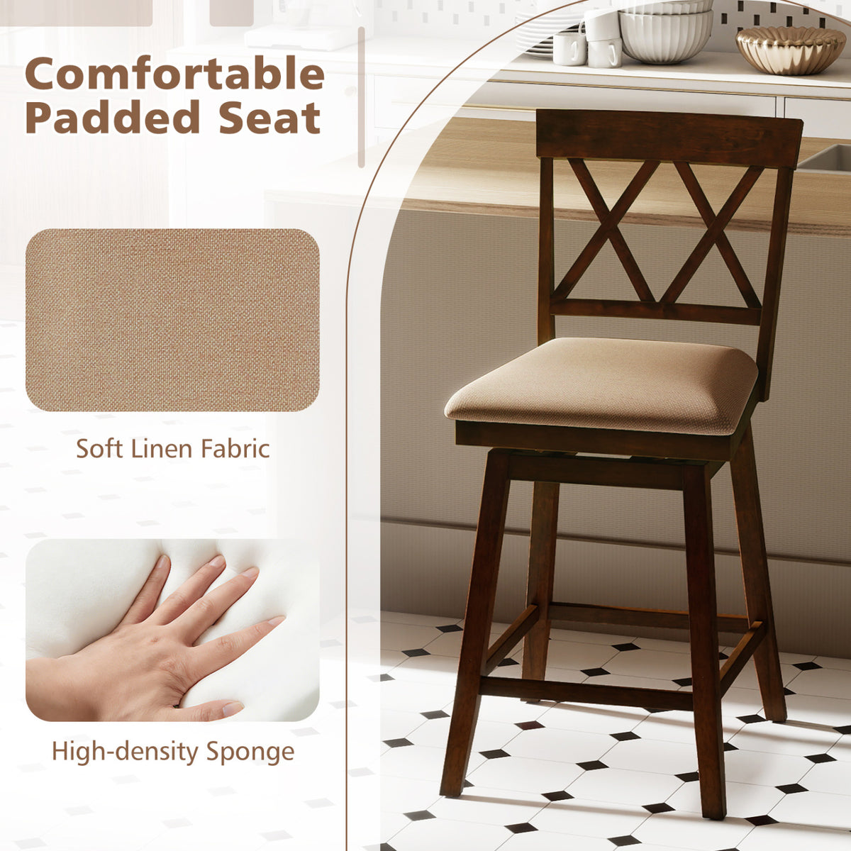 24 Inch Counter Height Barstools Set of 4 with Backrest and Upholstered Seat Cushion-24 Inch-Counter Stools-DECOROLALA