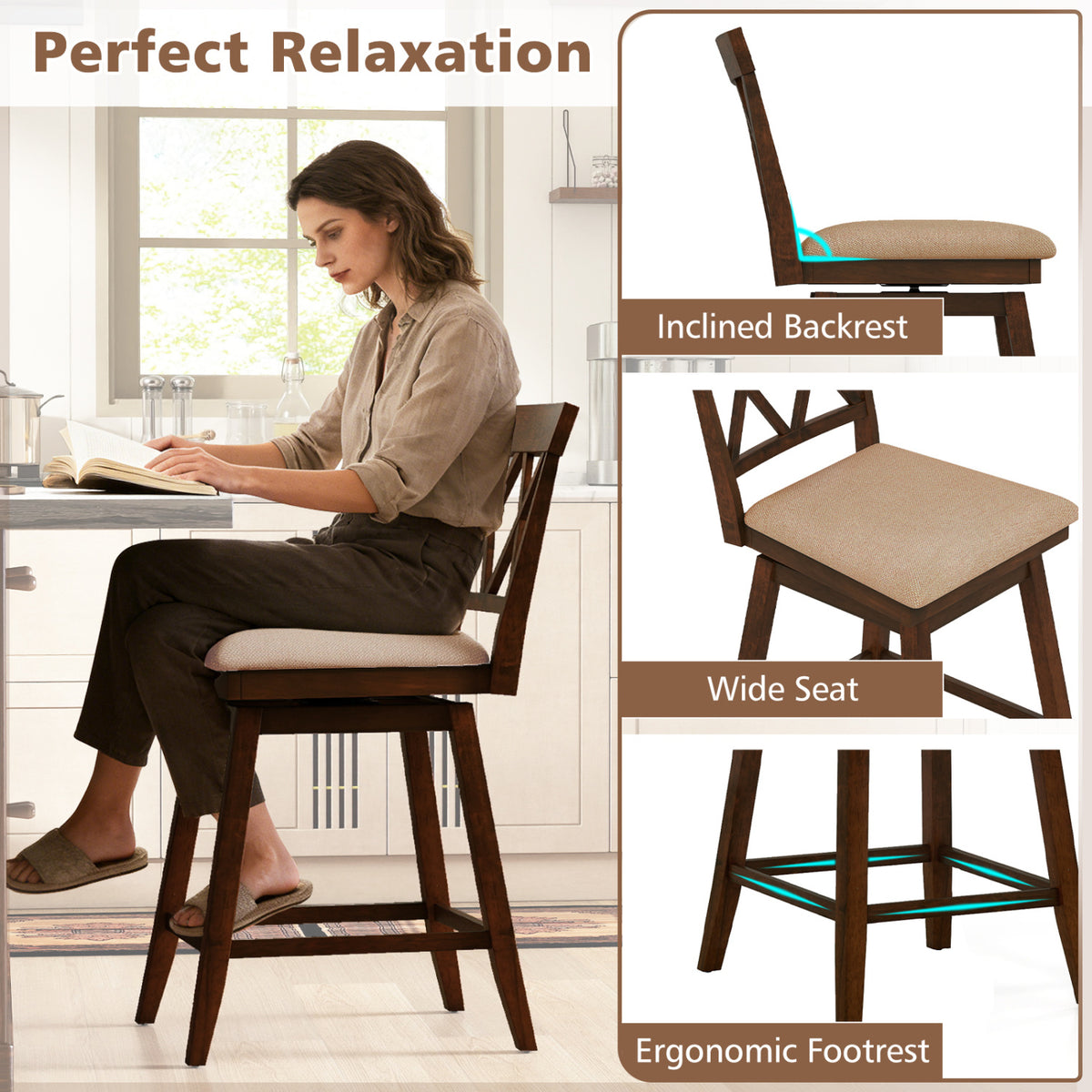 24 Inch Counter Height Barstools Set of 4 with Backrest and Upholstered Seat Cushion-24 Inch-Counter Stools-DECOROLALA
