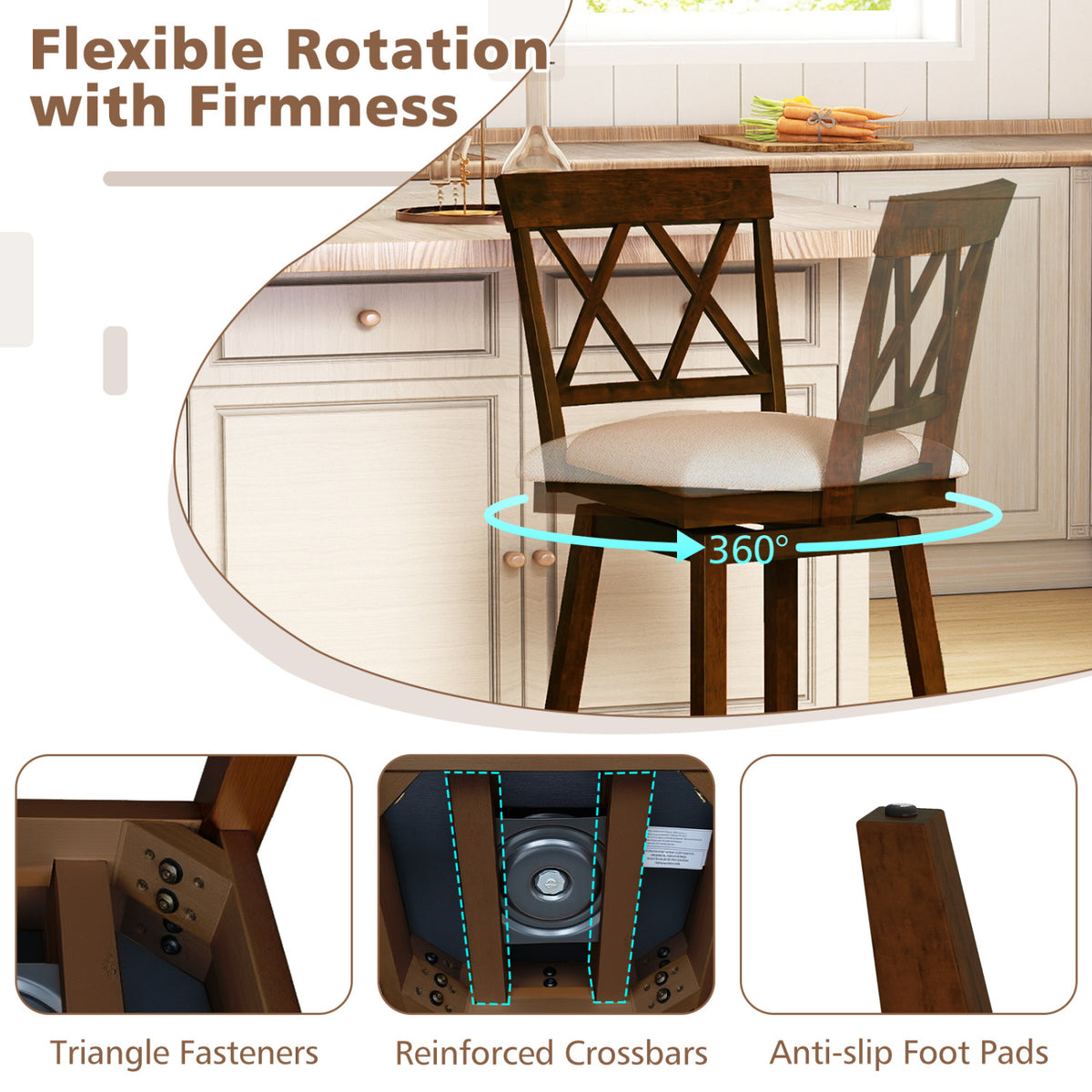 24 Inch Counter Height Barstools Set of 4 with Backrest and Upholstered Seat Cushion-24 Inch-Counter Stools-DECOROLALA