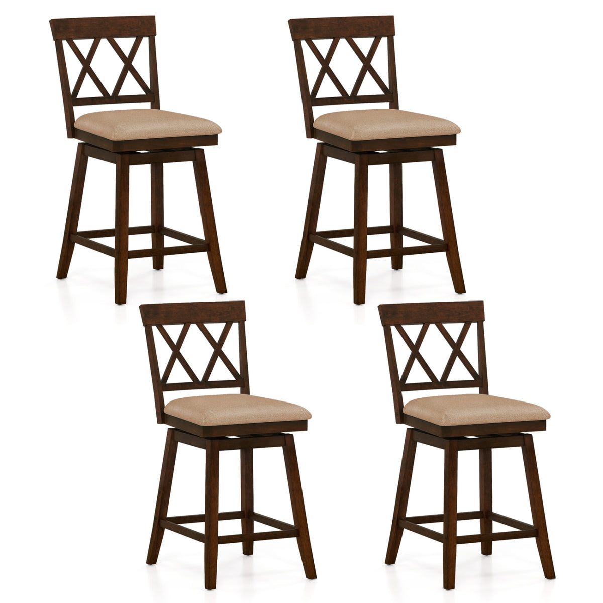 24 Inch Counter Height Barstools Set of 4 with Backrest and Upholstered Seat Cushion-24 Inch-Counter Stools-DECOROLALA