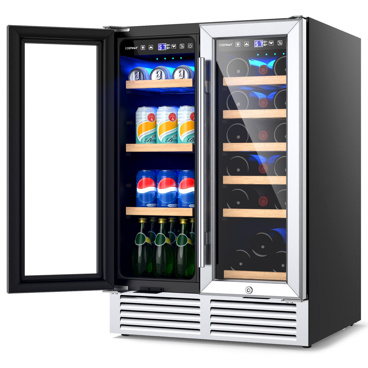 24 Inch Dual Zone Wine and Beverage Cooler-Silver-Wine & Beverage Coolers-DECOROLALA