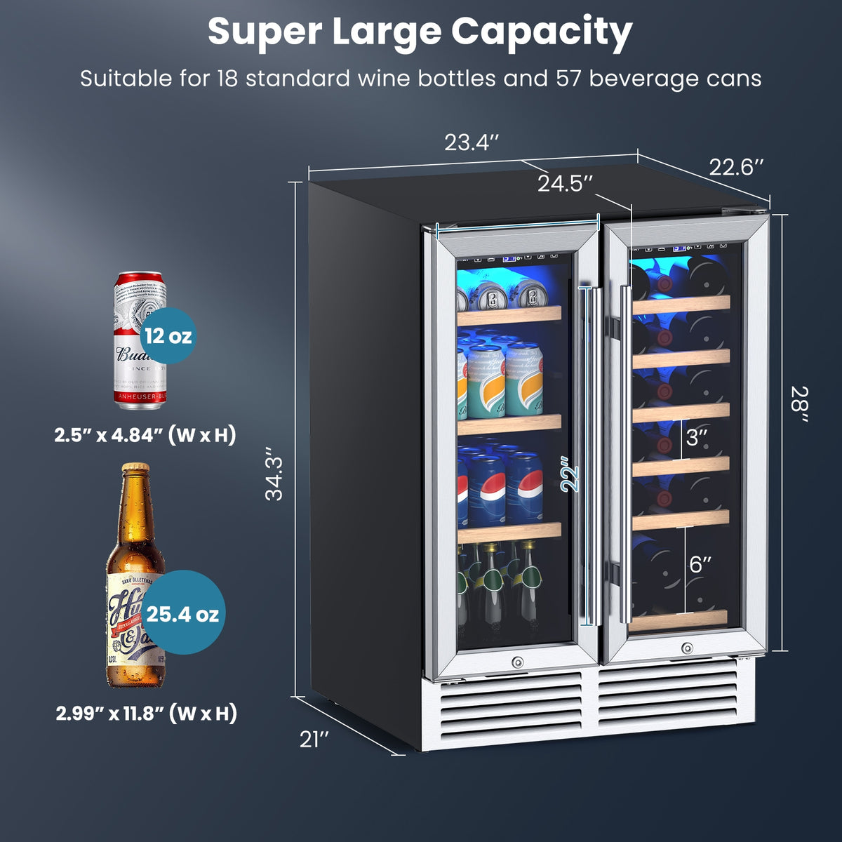 24 Inch Dual Zone Wine and Beverage Cooler-Silver-Wine & Beverage Coolers-DECOROLALA