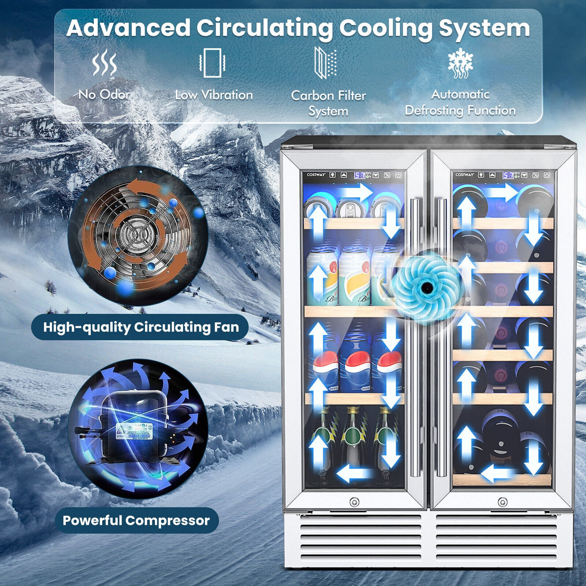 24 Inch Dual Zone Wine and Beverage Cooler-Silver-Wine & Beverage Coolers-DECOROLALA
