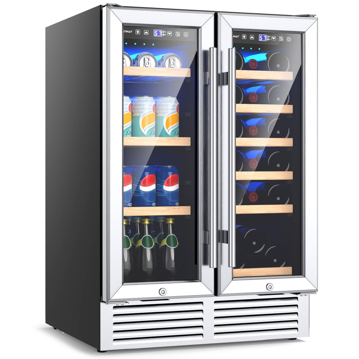 24 Inch Dual Zone Wine and Beverage Cooler-Silver-Wine & Beverage Coolers-DECOROLALA