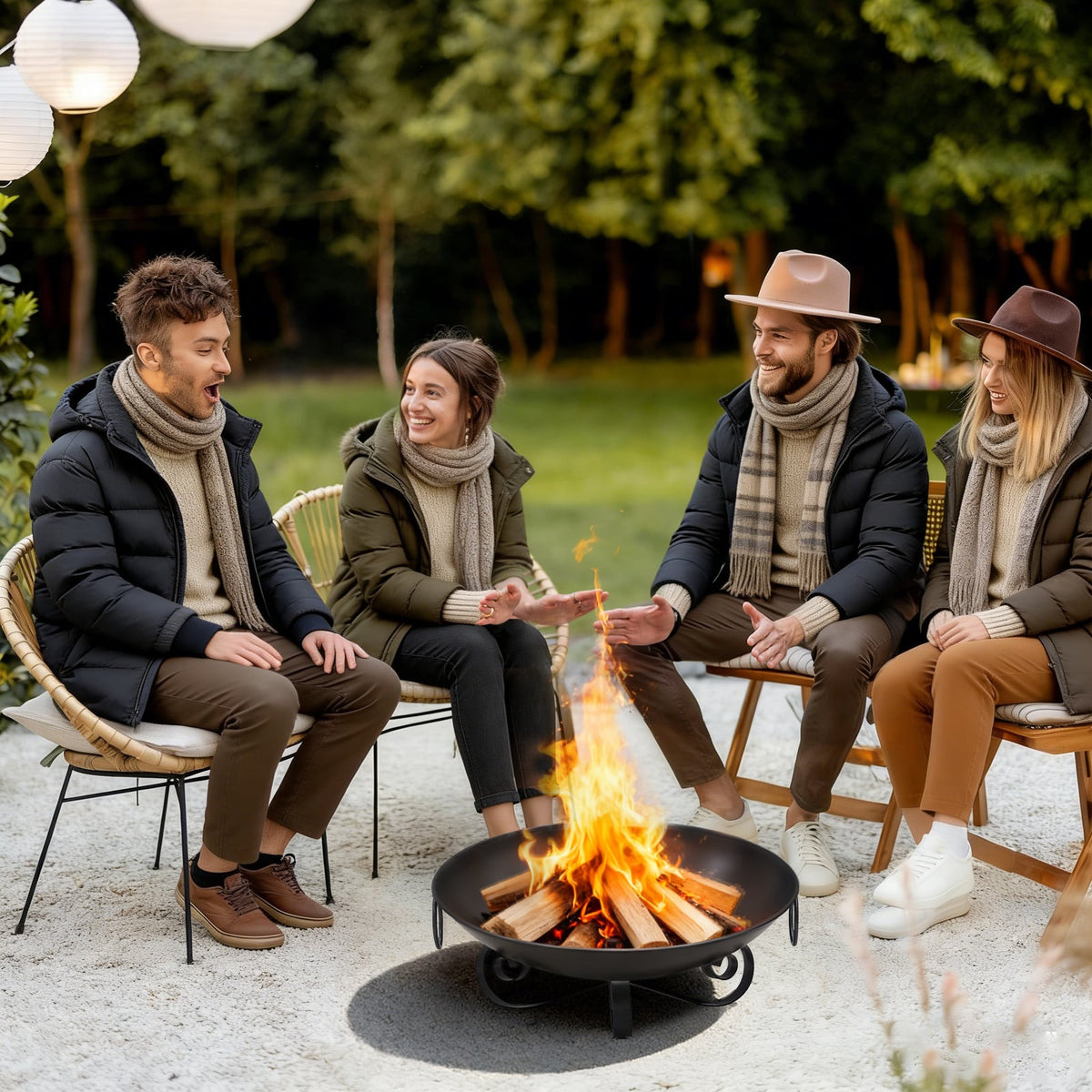 24 Inch Heavy-Duty Metal Fire Pit Bowl Outdoor Wood-Burning Firepit with Handles-Fire Pits-DECOROLALA