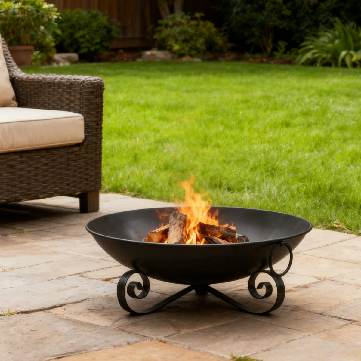 24 Inch Heavy-Duty Metal Fire Pit Bowl Outdoor Wood-Burning Firepit with Handles-Fire Pits-DECOROLALA