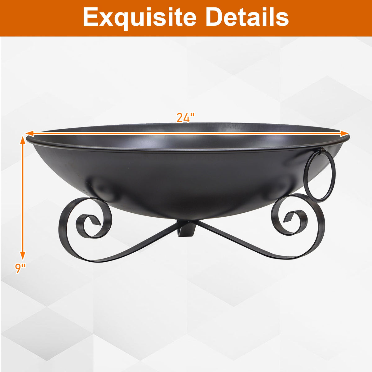 24 Inch Heavy-Duty Metal Fire Pit Bowl Outdoor Wood-Burning Firepit with Handles-Fire Pits-DECOROLALA
