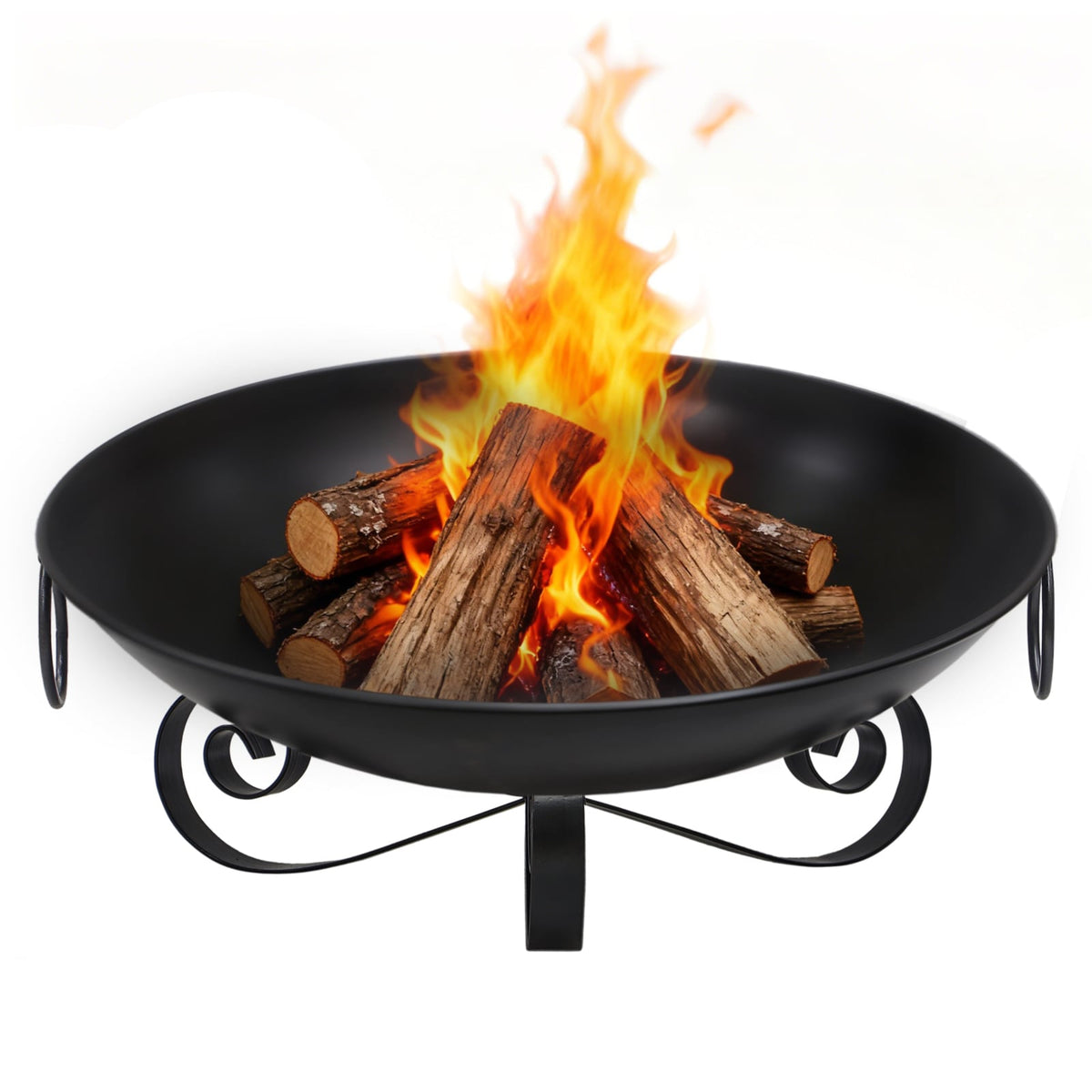 24 Inch Heavy-Duty Metal Fire Pit Bowl Outdoor Wood-Burning Firepit with Handles-Fire Pits-DECOROLALA