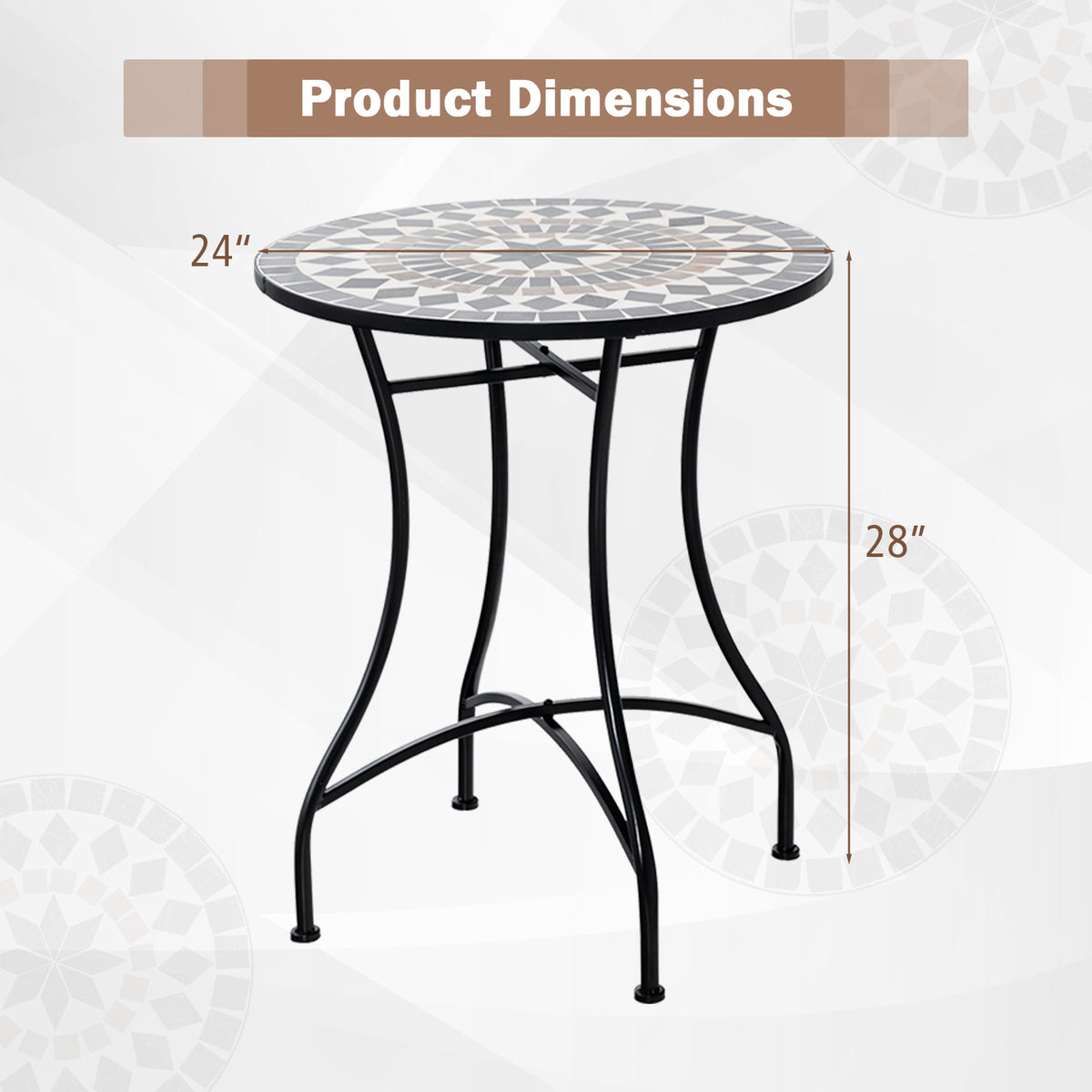 24 Inch Patio Bistro Table with Ceramic Tile Tabletop-Black-Patio Coffee Tables-DECOROLALA
