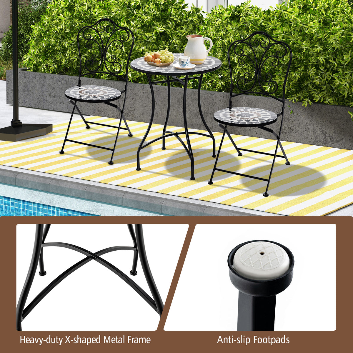 24 Inch Patio Bistro Table with Ceramic Tile Tabletop-Black-Patio Coffee Tables-DECOROLALA
