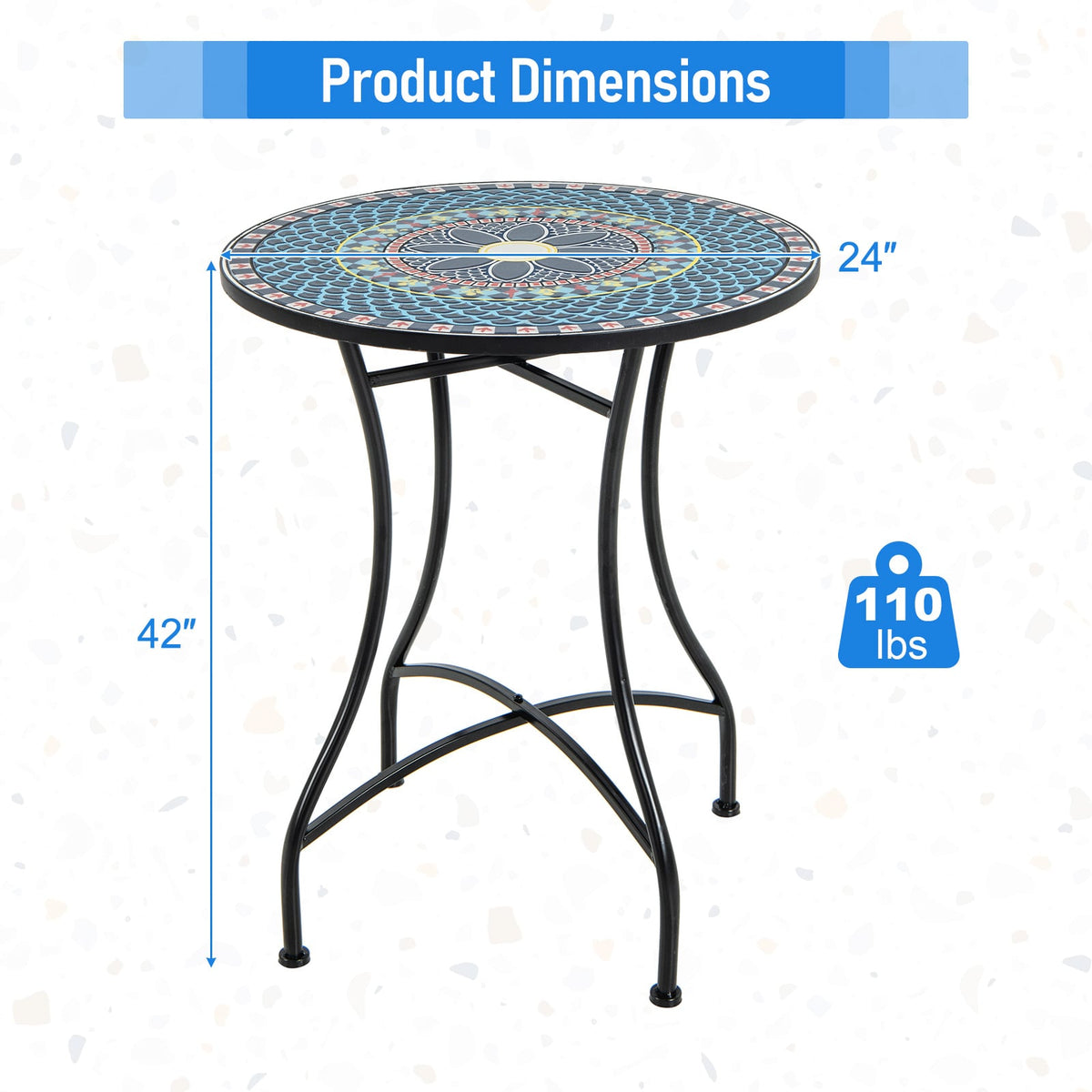 24 Inch Patio Bistro Table with Ceramic Tile Tabletop-Multicolor-Patio Coffee Tables-DECOROLALA