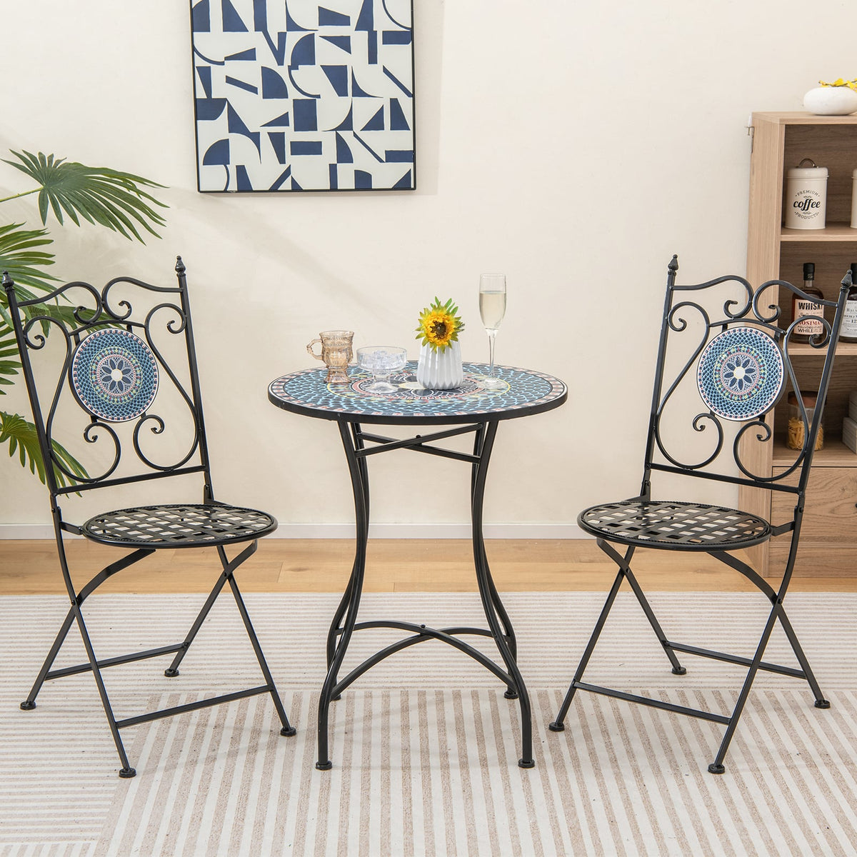 24 Inch Patio Bistro Table with Ceramic Tile Tabletop-Multicolor-Patio Coffee Tables-DECOROLALA