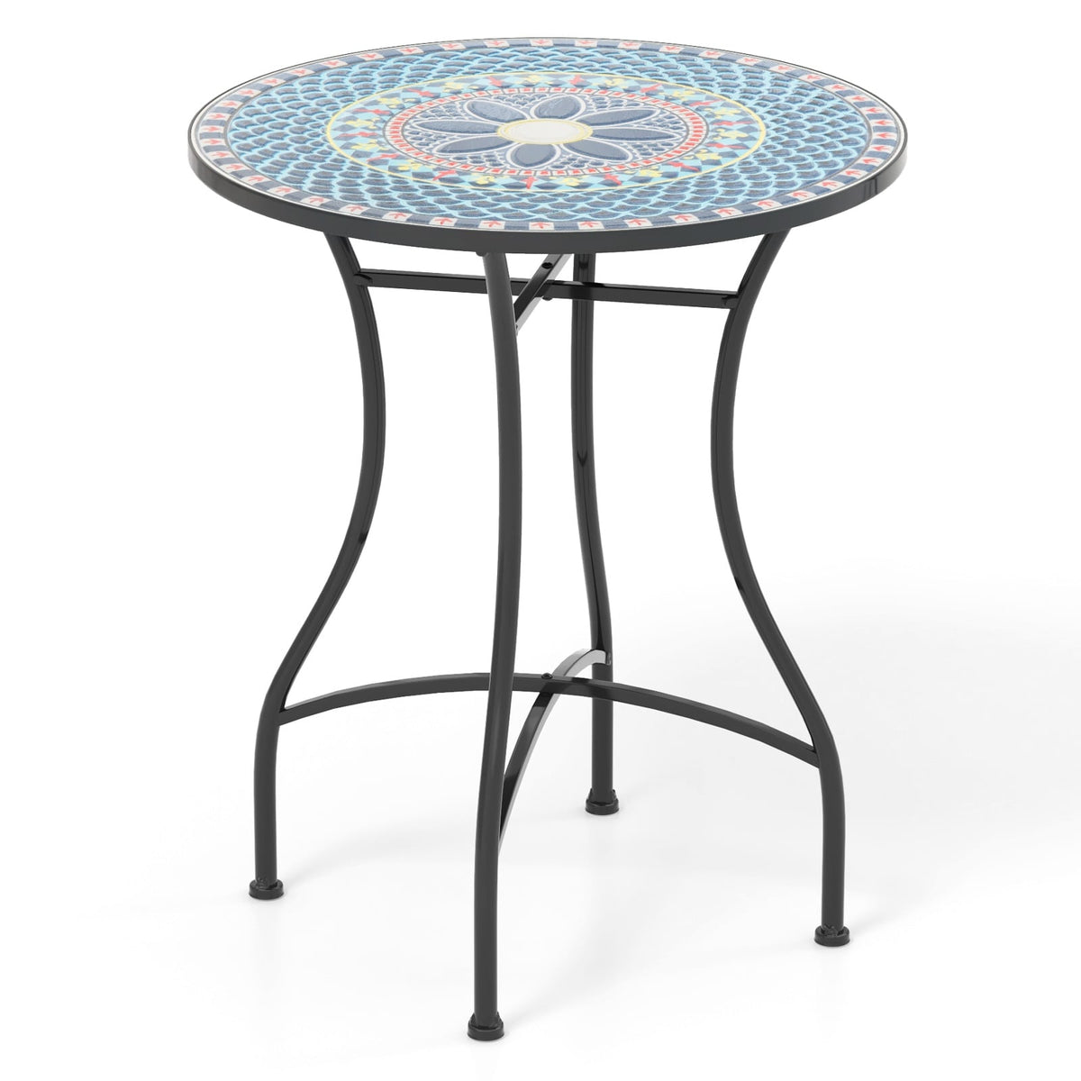 24 Inch Patio Bistro Table with Ceramic Tile Tabletop-Multicolor-Patio Coffee Tables-DECOROLALA