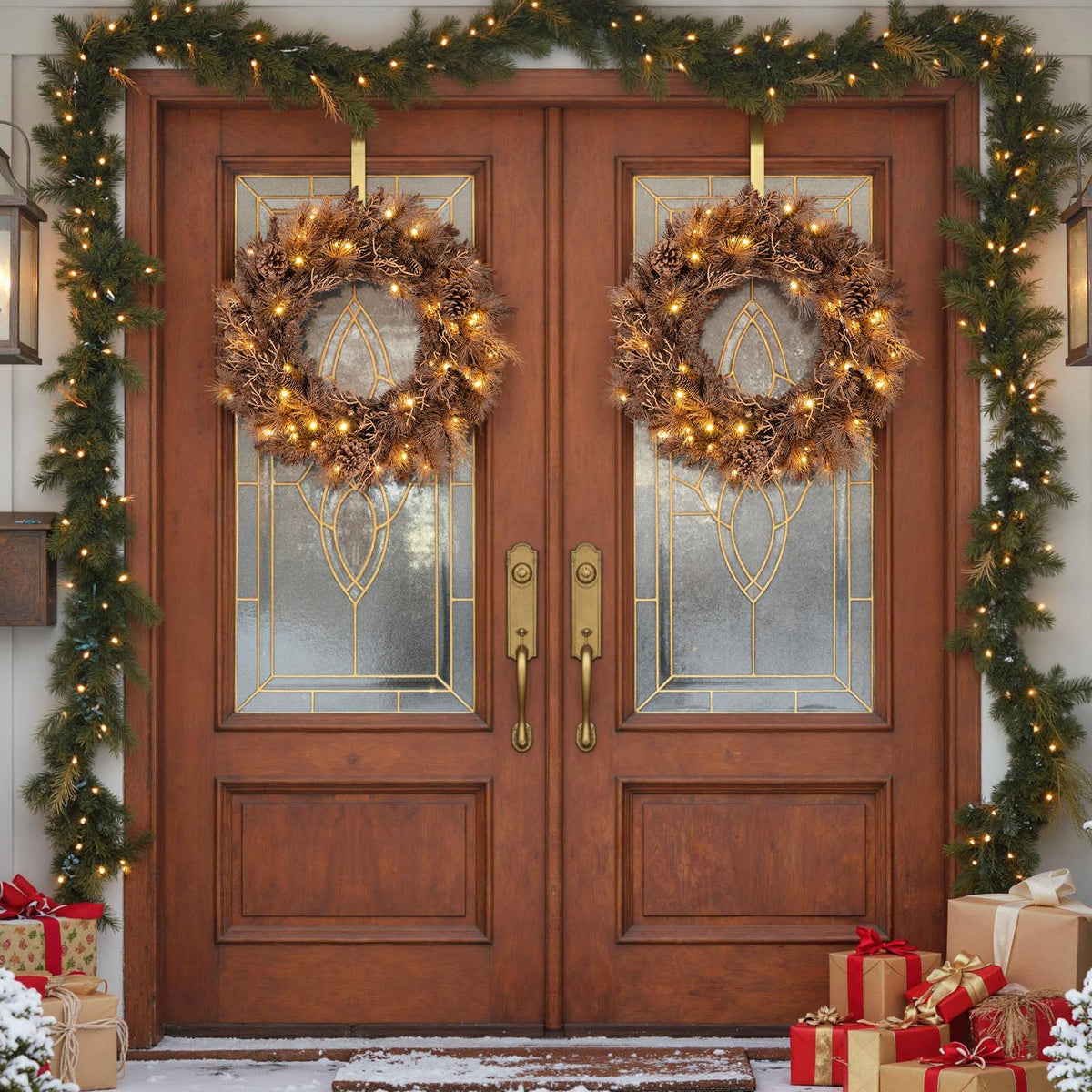 24 Inch Pre-lit Christmas Wreath with 105 Branch Tips and 35 Warm White LED Lights-2 pieces-Christmas Decorations & Accessories-DECOROLALA