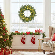 24 Inch Pre-lit Christmas Wreath with 108 Branch Tips and 35 Warm White LED Lights for Wall Window-1 piece-Christmas Decorations & Accessories-DECOROLALA
