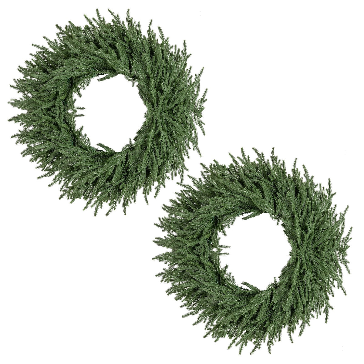 24 Inch Pre-lit Christmas Wreath with 108 Branch Tips and 35 Warm White LED Lights for Wall Window-2 piece-Christmas Decorations & Accessories-DECOROLALA