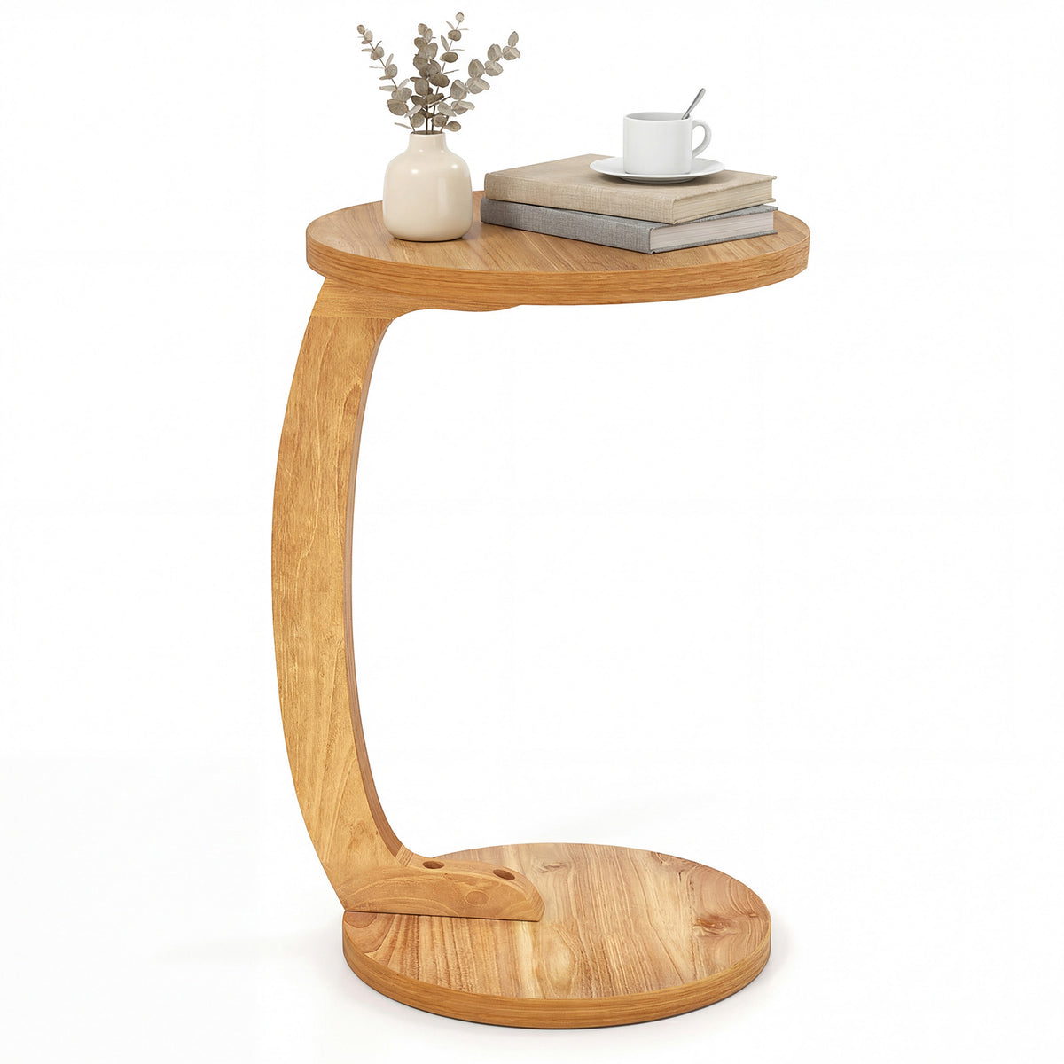 24 Inch Round C-shaped Side Table with Thickened Top and Sturdy Base-End & Side Tables-DECOROLALA