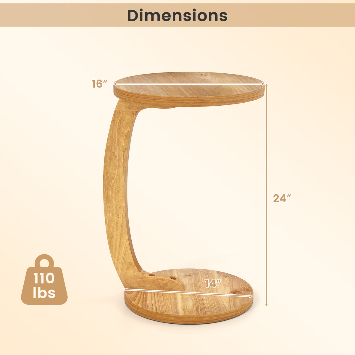 24 Inch Round C-shaped Side Table with Thickened Top and Sturdy Base-End & Side Tables-DECOROLALA