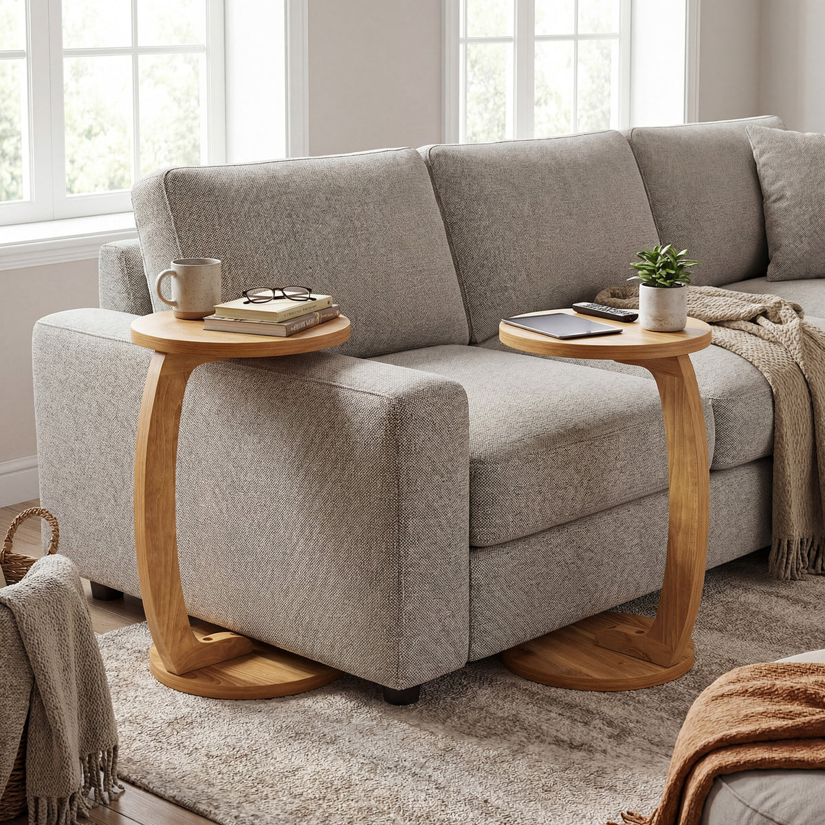 24 Inch Round C-shaped Side Table with Thickened Top and Sturdy Base-End & Side Tables-DECOROLALA