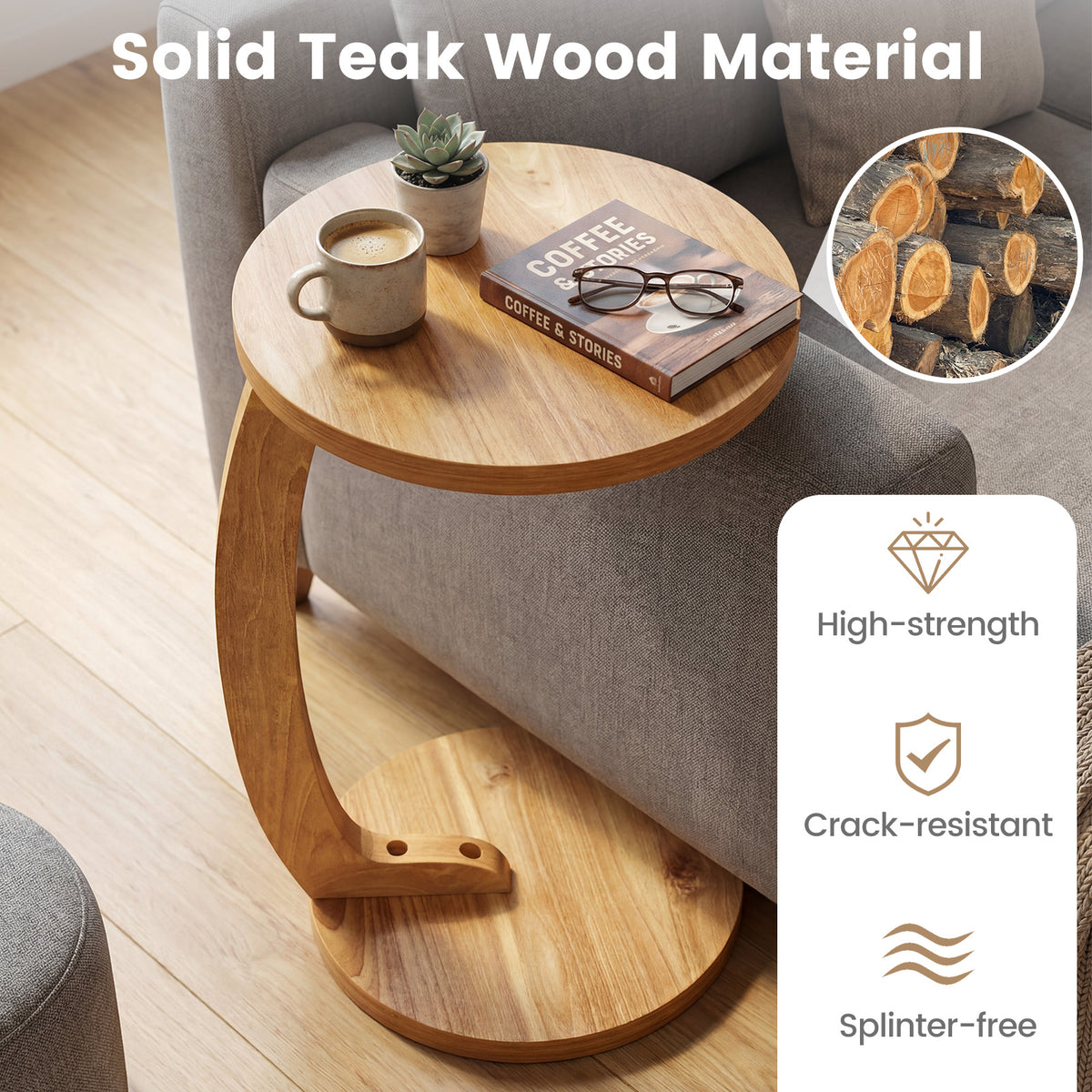 24 Inch Round C-shaped Side Table with Thickened Top and Sturdy Base-End & Side Tables-DECOROLALA