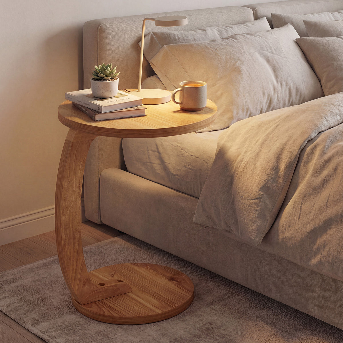 24 Inch Round C-shaped Side Table with Thickened Top and Sturdy Base-End & Side Tables-DECOROLALA