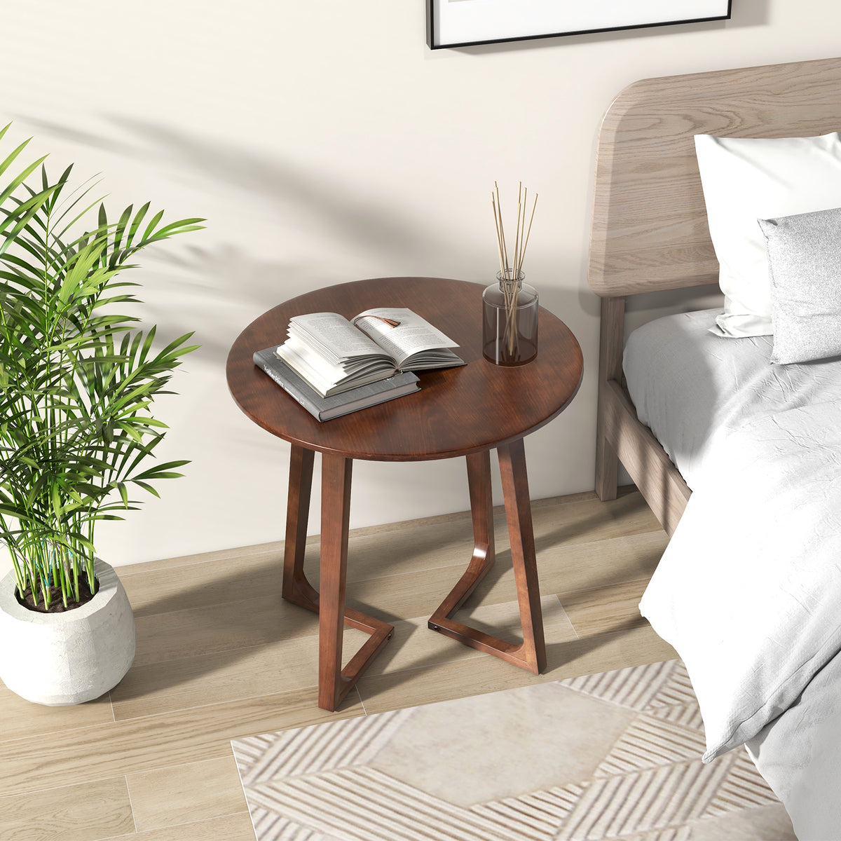 24 Inch Round End Table with Adjustable Foot Pads-Brown-End & Side Tables-DECOROLALA