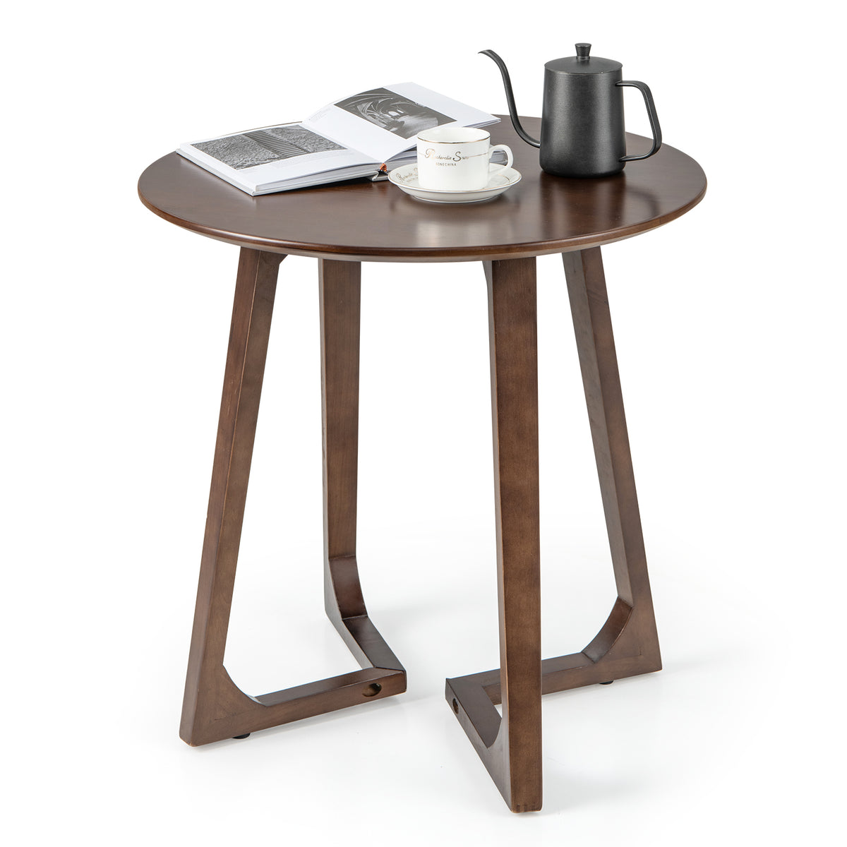 24 Inch Round End Table with Adjustable Foot Pads-Brown-End & Side Tables-DECOROLALA