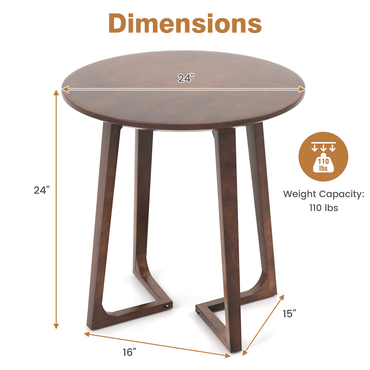 24 Inch Round End Table with Adjustable Foot Pads-Brown-End & Side Tables-DECOROLALA