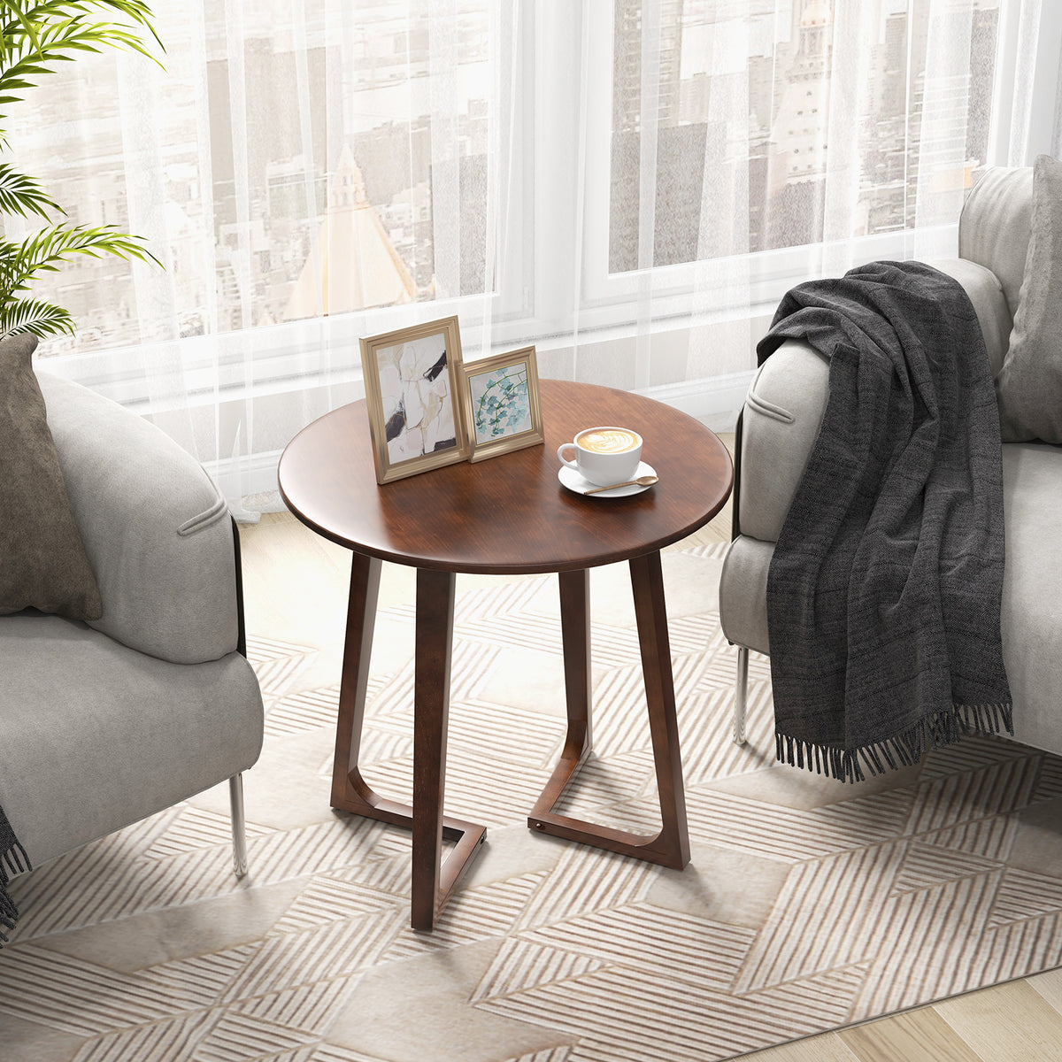 24 Inch Round End Table with Adjustable Foot Pads-Brown-End & Side Tables-DECOROLALA