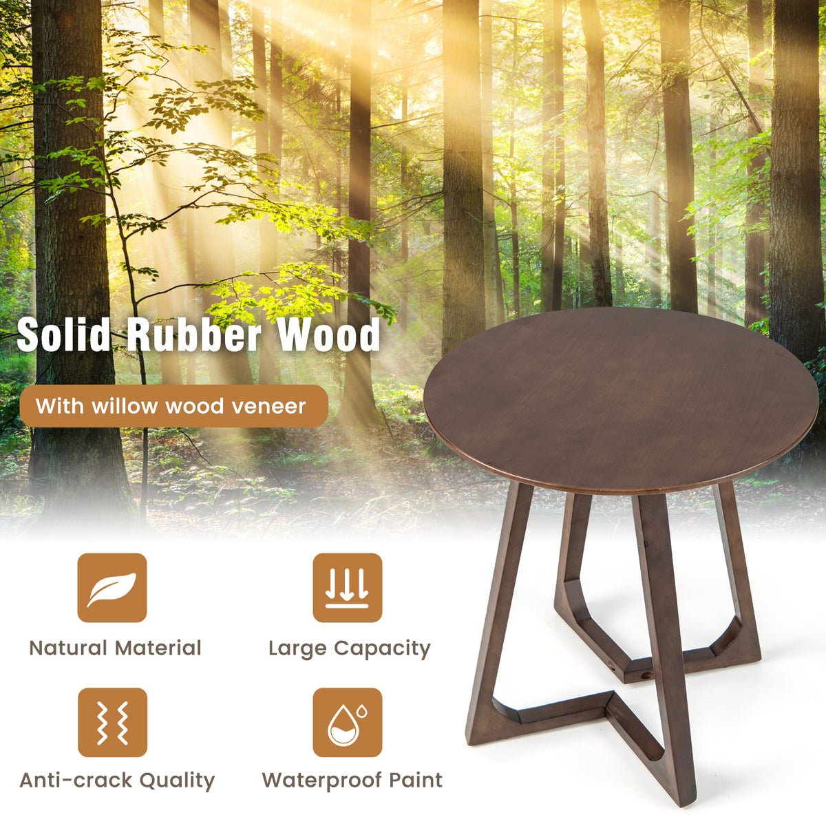 24 Inch Round End Table with Adjustable Foot Pads-Brown-End & Side Tables-DECOROLALA